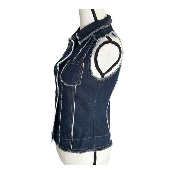Vintage LA Blend Denim Spandex Short Vest Womens Small Bohemian Blue Button - Picture 4 of 12
